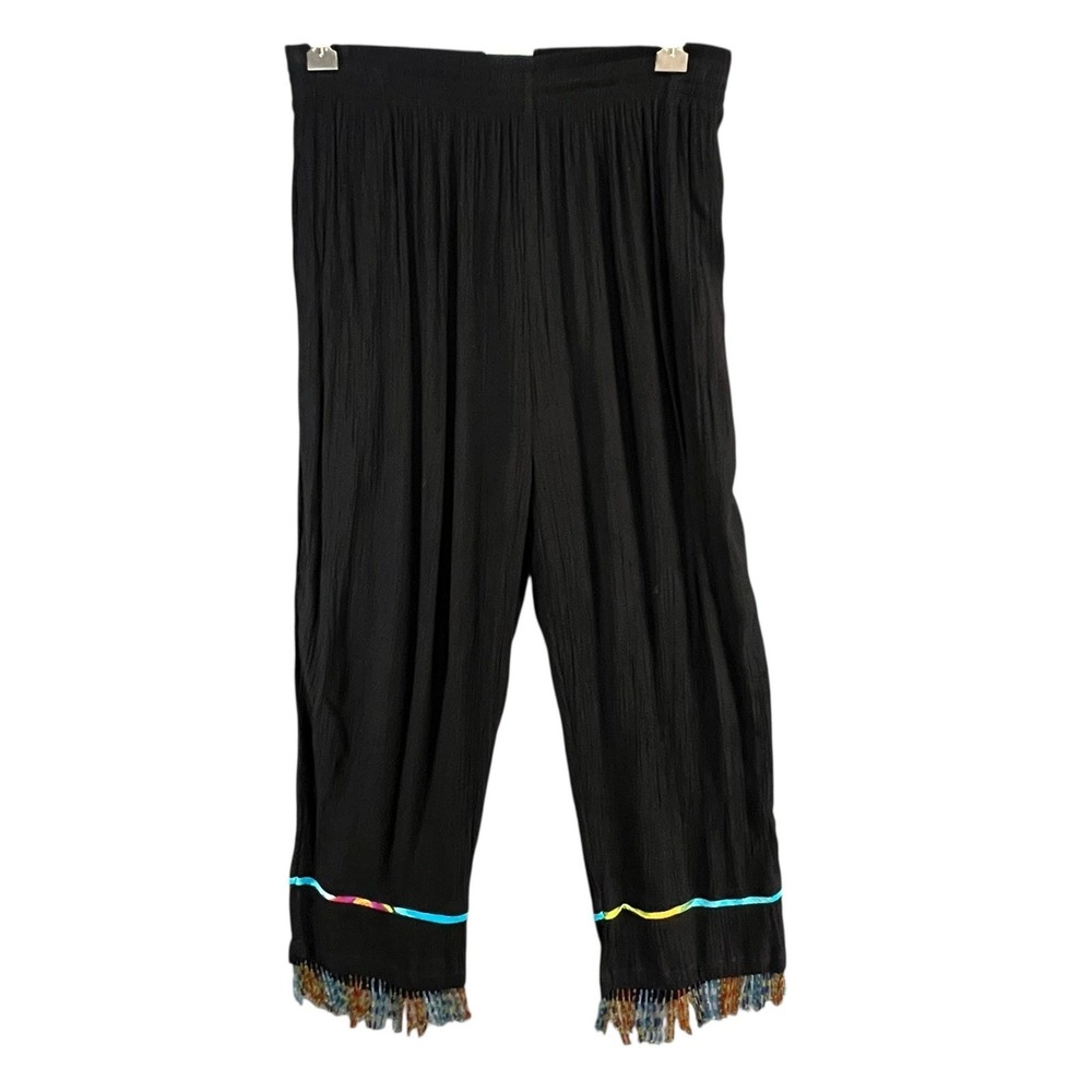 Vintage Key Lime Pie Pants Womens M Black Beaded Fringe High‎ Rise Boho Festival